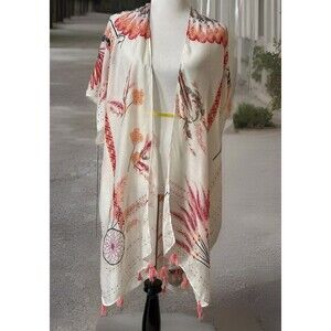 Woven Heart White Kimono Mosaic Boho Hippie Tassels Cover Up